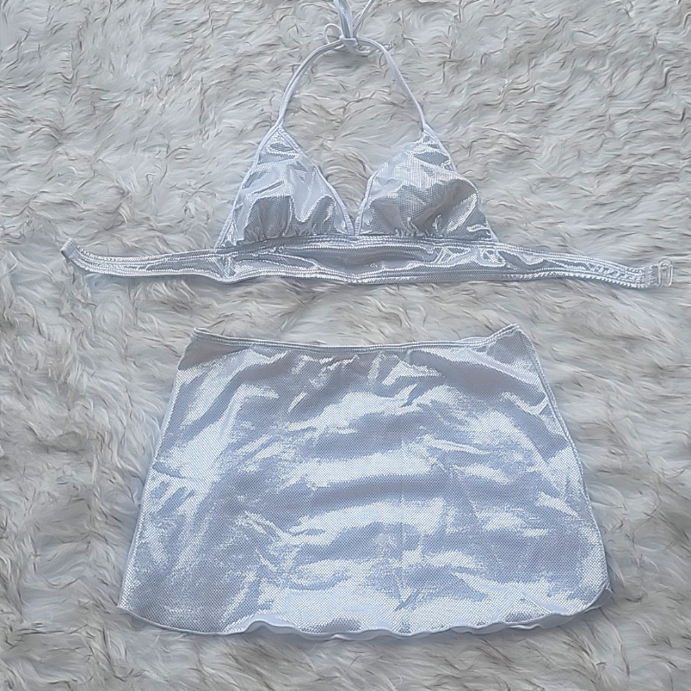 Silver hologram skirt set